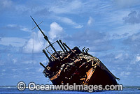 the Freighter shipwreck, 'Runic', high and dry on Middleton Reef after running aground during 1961 cyclone. Middleton Reef, New South Wales, Australia.