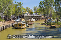 Historic paddlesteamers berthed on the Murray River at the historic Echuca Wharf. Echuca, New South Wales, Australia.