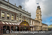 Historic Heritage Listed Ballarat buildings, showing the Mining Exchange building and Town Post Office building. Ballarat, Victoria, Australia.