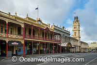 Historic Heritage Listed Ballarat buildings, showing the Colonist building, Mining Exchange building and Town Post Office building. Ballarat, Victoria, Australia.