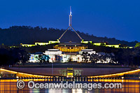 Parliament House at pre dawn, Capital Hill, Canberra. Parliament House is the meeting facility of the Parliament of Australia, situated in the Australian Capital Territory, Australia.