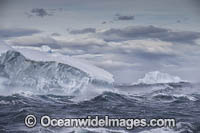 Icebergs in a stormy sea. Antarctica.