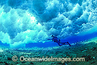 Scuba Diver breaking wave Coral reef Photo - Gary Bell