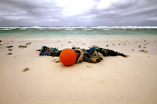 Fishing debris on beach photo