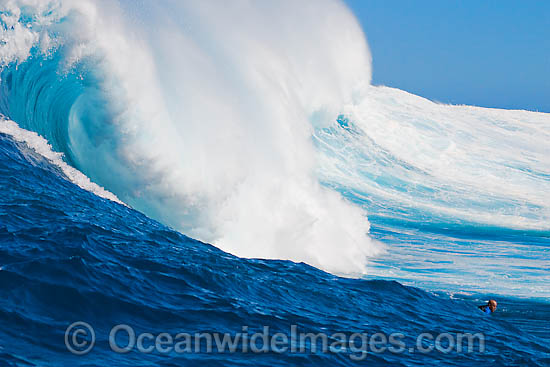 Surfer in wave curl Hawaii photo