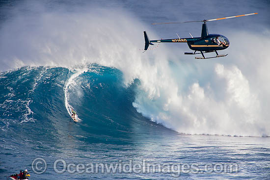 Surfer in wave curl Hawaii photo