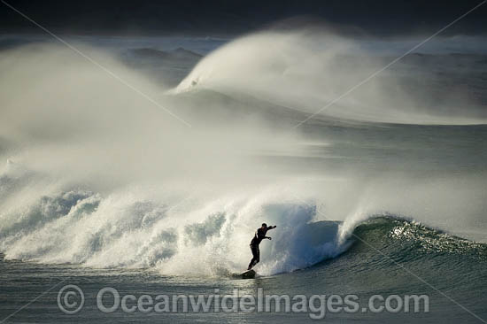 Surfer riding waves photo