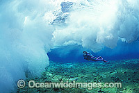 Scuba Diver breaking wave Coral reef Photo - Gary Bell