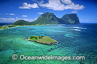 Aerial view of Lord Howe Island lagoon. Worlds most southerly Coral reef. South Pacific Ocean, Australia