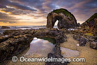 Coastal Seascape showing sunrise at Horse Head Rock, Bermagui, New South Wales, Australia.