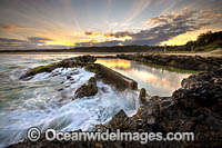 Sawtell Rock Pool at sunset. A tidal rock swimming pool at Sawtell Headland that is open to the public. Sawtell, New South Wales, Australia.