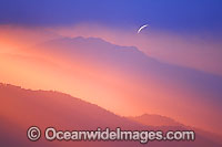 Setting moon at sunrise. Point Lookout, New England National Park, New South Wales, Australia