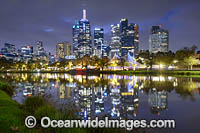 Melbourne City reflected on the Yarra River. Melbourne, Victoria, Australia.