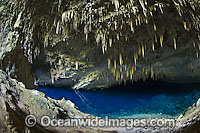 Gruta do Lago Azul or the Grotto of the Blue Lake in Mato Grosso do Sul in Brazil. The cave was formed over thousands of years through the corrosive action of rainwater and water in the underground aquifer.