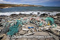 Mixed rubbish, including plastics, washed ashore on the north side of the island of Molokai, Hawaii, USA.